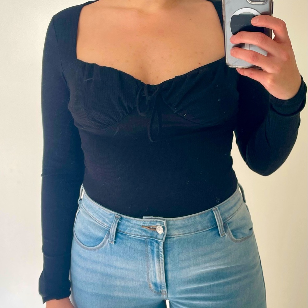 Black Long Sleeve Ribbed Bodysuit